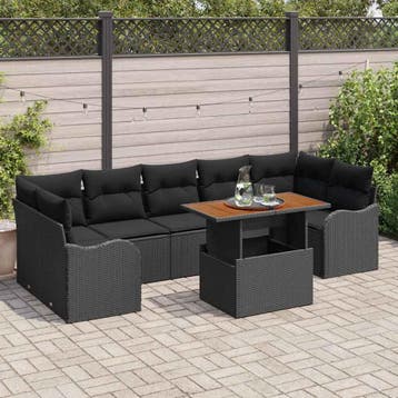 vidaXL Tuinbank Set 8 st Zwart Poly rattan, Verzenden, Nieuw