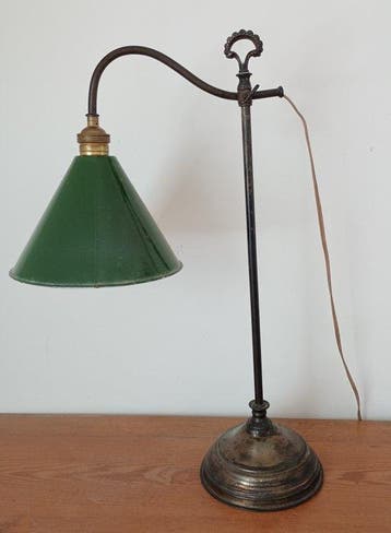 Lamp - Emaille, Metaal - Oude bankierslamp - 53 cm