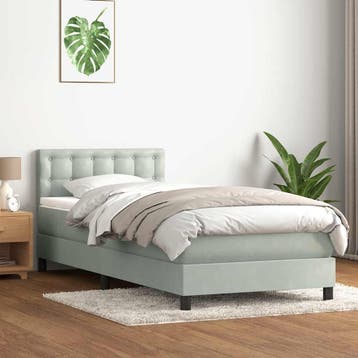 vidaXL Boxspring met matras fluweel lichtgrijs 90x220 cm, Verzenden, Nieuw