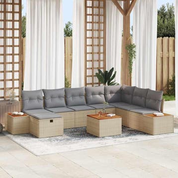 vidaXL Tuinbank Set 9 st Beige poly rattan, Verzenden, Nieuw