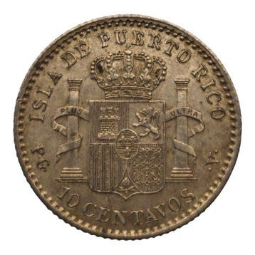 Spanje. Alfonso XIII. 10 Centavos de Peso 1896 PGV Puerto