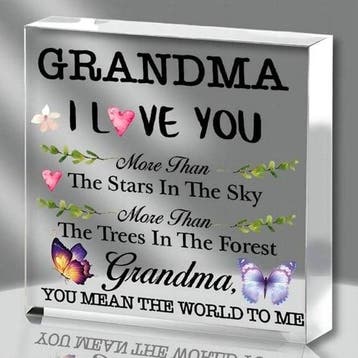 Plaquette vierkant epoxy met bloem en vlinder grandma i love, Nieuw