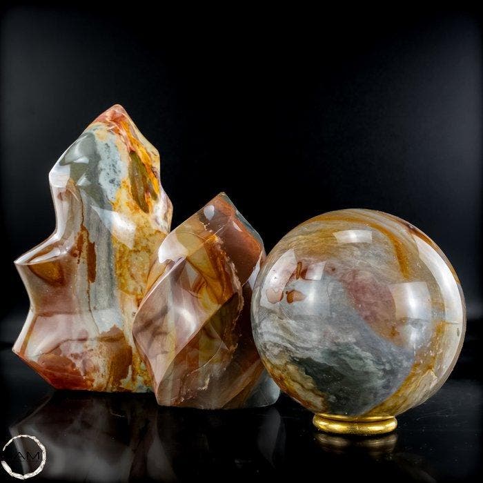 !! TITEL Vuur der Aarde – Edel Polychrom- Jaspisset van, Verzamelen, Mineralen en Fossielen