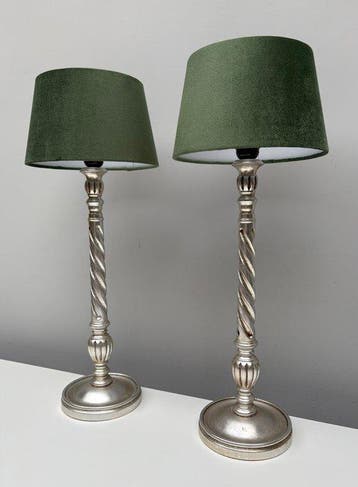 Tafellamp (2) - Hout - Twee Schemerlampen, Antiek en Kunst
