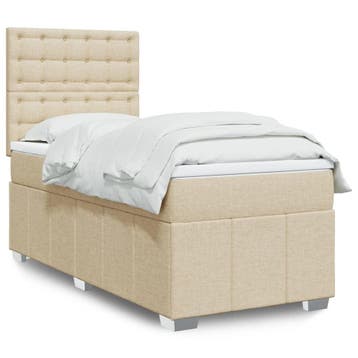 vidaXL Boxspring met matras stof crèmekleurig 90x200 cm, Verzenden, Nieuw