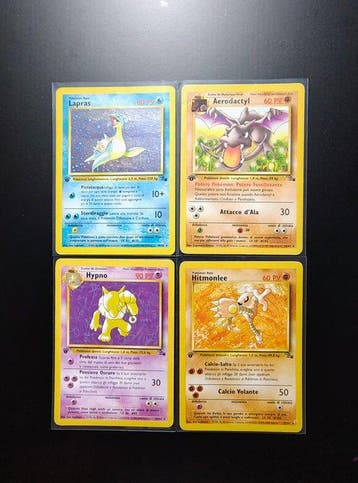 Pokémon - 4 Card - Lapras Holo - Hitmonlee Raro - Hypno Raro, Nieuw