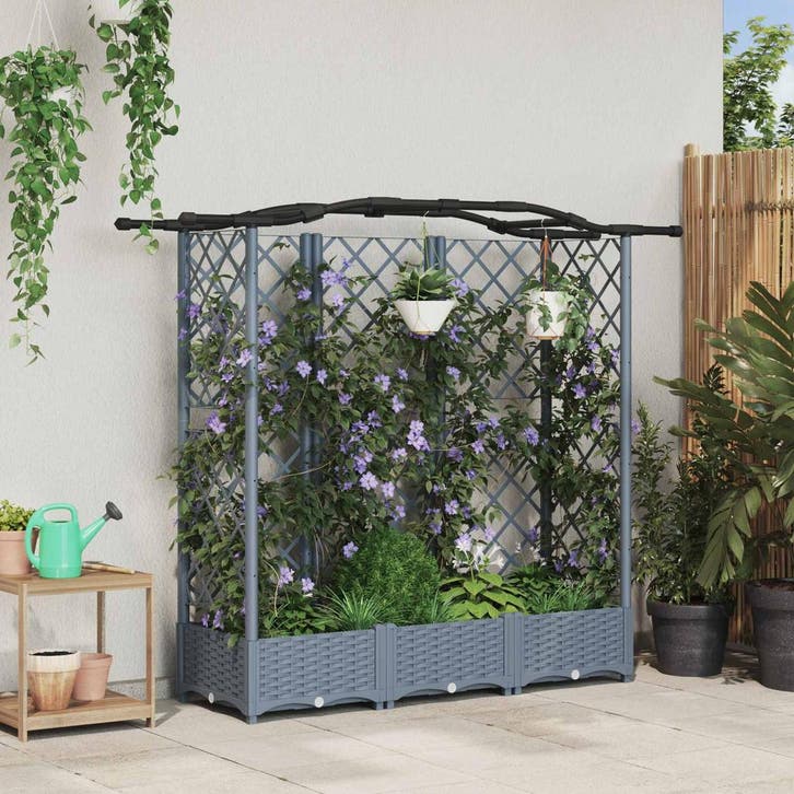 vidaXL Verhoogd Bed met Trellis en Dak Lichtgrijs 163 x 40 x, Jardin & Terrasse, Pots de fleurs, Envoi