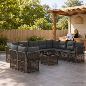 vidaXL Tuinbank Set 11 st Grijs poly rattan, Verzenden, Nieuw
