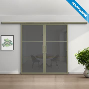 Dubbele stalen Schuifdeuren met koofsysteem 3 Vlaks Olijfgro, Doe-het-zelf en Bouw, Nieuw, Metaal