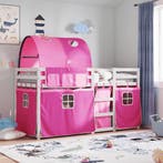 vidaXL Stapelbed met gordijnen 90x190 cm grenenhout roze, Verzenden, Nieuw