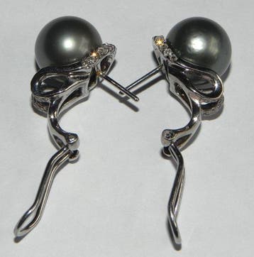 Boucles doreilles - 18 carats Or blanc Perle - Diamant, Handtassen en Accessoires, Nieuw
