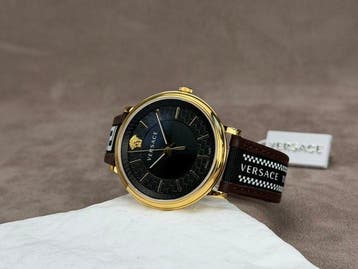 Versace - V-Circle Brown/Gold - VE5A017 21 - Heren -, Bijoux, Sacs & Beauté, Montres | Hommes