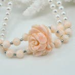 Koraal - Zilver - Armband - Roze koraal en parels