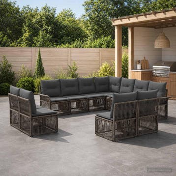 vidaXL Tuinbank Set 11 st Grijs poly rattan, Verzenden, Nieuw