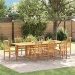 vidaXL Tuin Eettafel Set 9 pcs Bruin Massief Teakhout, Tuin en Terras, Tuintafels, Verzenden, Nieuw