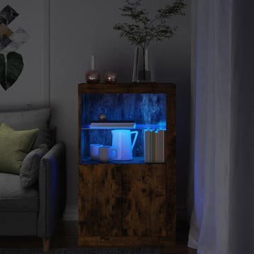 vidaXL Bijzetkast met LED bewerkt hout gerookt eikenkleurig, Verzenden