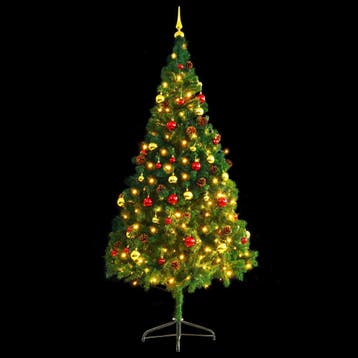 vidaXL Kunstkerstboom met verlichting en kerstballen 210 cm, Verzenden, Nieuw