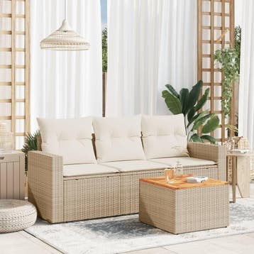 vidaXL 4-delige Loungeset met kussens poly rattan beige, Verzenden, Loungeset