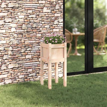 vidaXL Plantenbak Natuur 31 x 31 x 70 cm Massief grenenhout, Verzenden, Nieuw