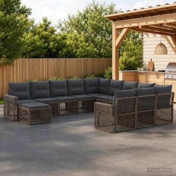 vidaXL Tuinbank Set 12 st Grijs en Donkergrijs poly rattan, Verzenden, Nieuw