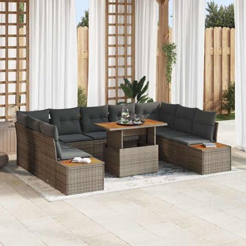 vidaXL Tuinbank Set 10 st Grijs poly rattan, Verzenden, Nieuw