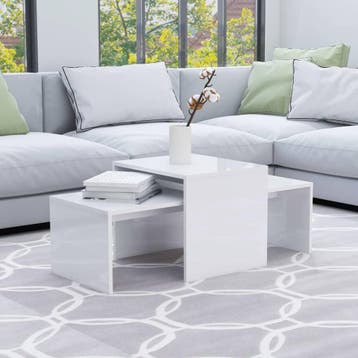 vidaXL Salontafelset 100x48x40 cm bewerkt hout hoogglans wit, Huis en Inrichting, Verzenden, Nieuw