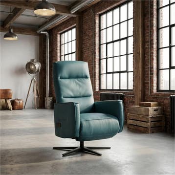 Leren handmatige relaxfauteuil Pride - Toledo Turquoise, Nieuw, Ophalen of Verzenden, Modern, 50 tot 75 cm