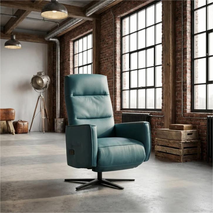 Leren handmatige relaxfauteuil Pride - Toledo Turquoise, Huis en Inrichting, Fauteuils, 50 tot 75 cm, 75 tot 100 cm, Nieuw, Leer