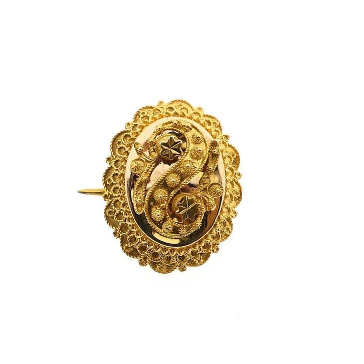 Antiek gouden broche van een mutsenbel, Bijoux, Sacs & Beauté, Broches, Enlèvement ou Envoi
