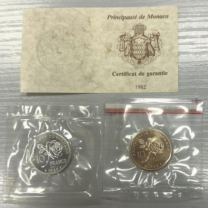 Monaco. 10 Francs 1982 Grace Kelly - Série de 2 monnaies, Postzegels en Munten, Munten | Europa | Niet-Euromunten