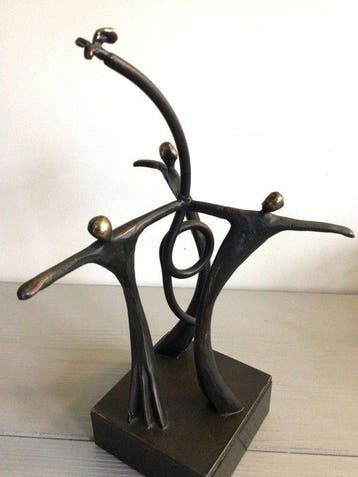 sculptuur, “ Vrolijk Drietal “ - 24 cm - gepatineerd brons