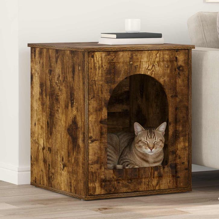 vidaXL Kattenhuis Rook Eiken 53 x 52 x 62 cm Bewerkt hout, Dieren en Toebehoren, Katten-accessoires, Nieuw, Verzenden