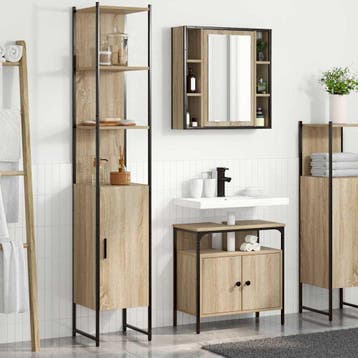 vidaXL Badkamermeubel Set 3 st Sonoma Eik 33 x 33 x 185,5 cm, Huis en Inrichting, Badkamer | Badkamermeubels, Verzenden, Nieuw