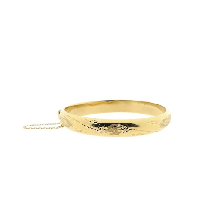 Gouden slavenarmband met gravures; Maat M, Handtassen en Accessoires, Armbanden, Goud, Gebruikt, Goud, Ophalen of Verzenden