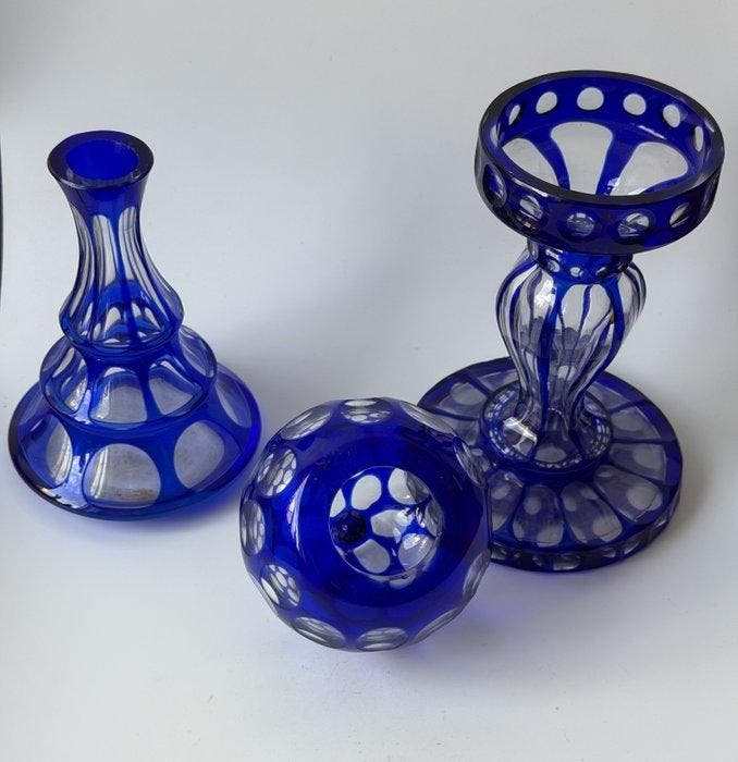 Vaas - soliflorevazen - Kristal - blauwe overlay, Antiek en Kunst, Curiosa en Brocante