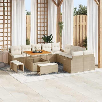 vidaXL Tuinbank Set met kussen met opslag 13 pcs Beige Poly, Verzenden, Nieuw