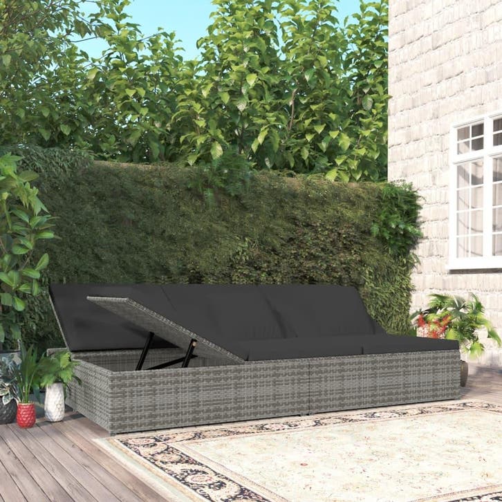 vidaXL Ligbed met kussens converteerbaar poly rattan, Jardin & Terrasse, Chaises longues, Envoi