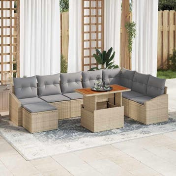 vidaXL Tuinbank Set 9 st Beige en Grijs, Verzenden, Nieuw