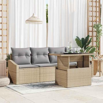 vidaXL Tuinbank Set 5 st Beige poly rattan, Verzenden