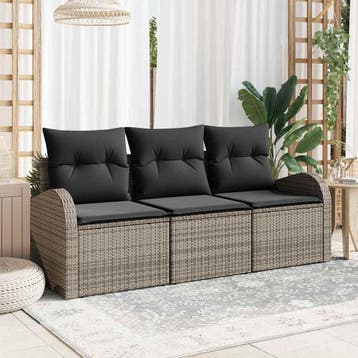 vidaXL Tuinbank Set 3 st Grijs Poly rattan, Verzenden, Nieuw