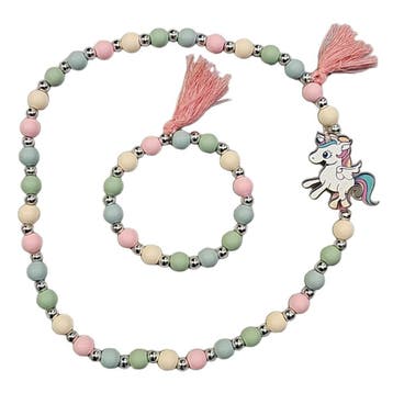 Fako Bijoux - Kinderketting en Armband - Hout - Eenhoorn, Verzenden