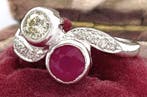 Ring Platina Robijn - Diamant, Handtassen en Accessoires, Ringen, Nieuw