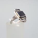 Argent, Art déco, Onyx - Bague