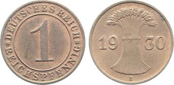 Duitsland 1 Reichspfennig 1930 E vz/st J 313, Verzenden