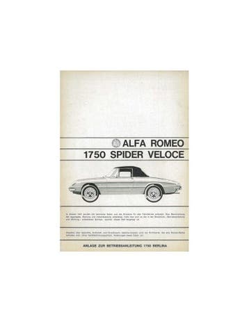 1968 ALFA ROMEO SPIDER 1750 VELOCE BIJLAGE INSTRUCTIEBOEKJ.., Ophalen of Verzenden