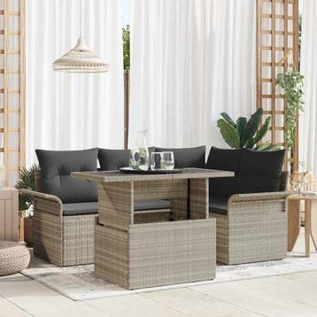 vidaXL Tuinbank Set met kussen 5 pcs Lichtgrijs Poly rattan, Verzenden, Nieuw