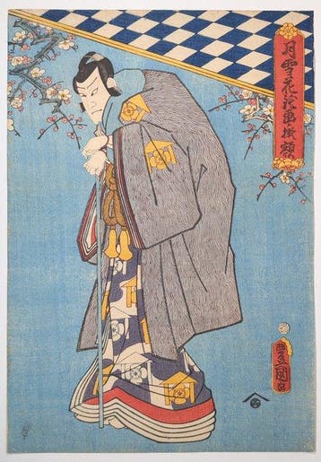 KUNISADA • Schilderij van maan, sneeuw en bloemen • Japanse