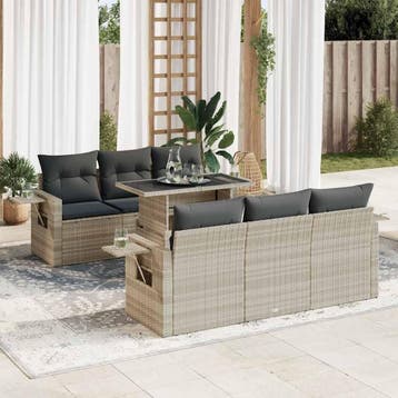 vidaXL 7-delige Loungeset met kussens poly rattan lichtgrijs, Verzenden, Nieuw, Loungeset