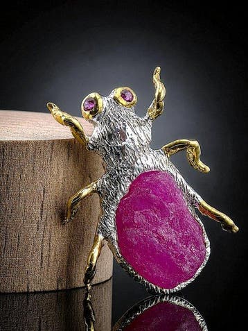 Robijn - Zilver - Broche - Fantasieontwerp, Verzamelen