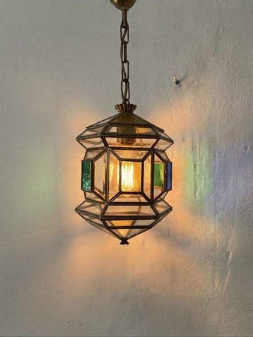 Plafondlamp - Metaal, Glazuur, Glas - Granadastijl lantaarn